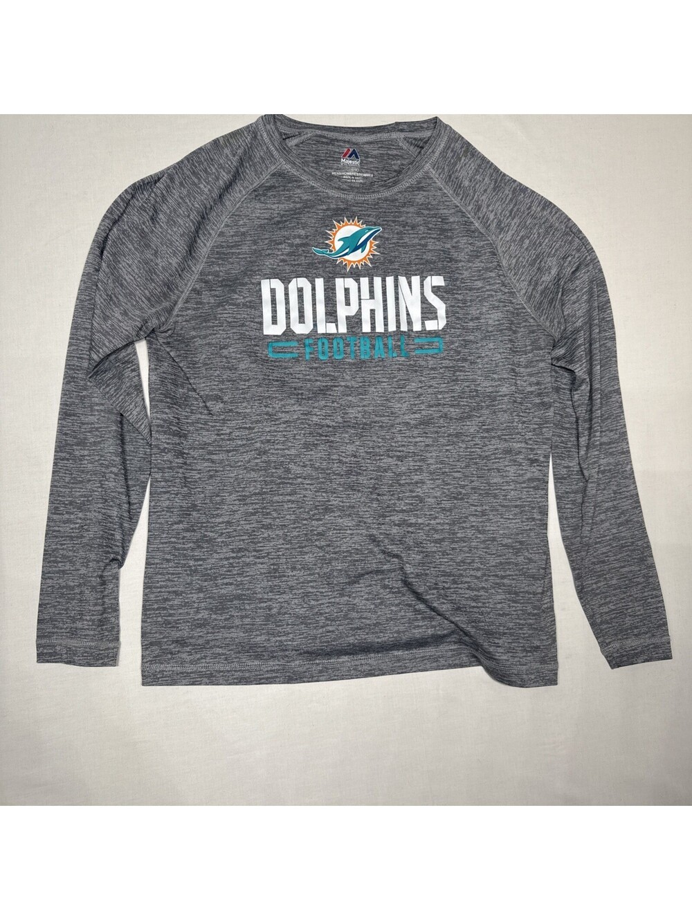 Majestic L MIAMI DOLPHINS Jersey Shirt Long Sleeve Dry Fit Top Football